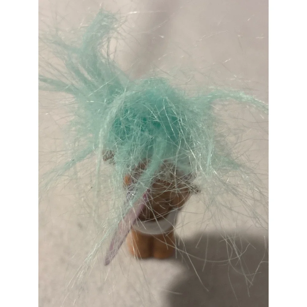 Mini Troll Doll Baby Diaper Blue Hair Holding Pink Toy Collectible